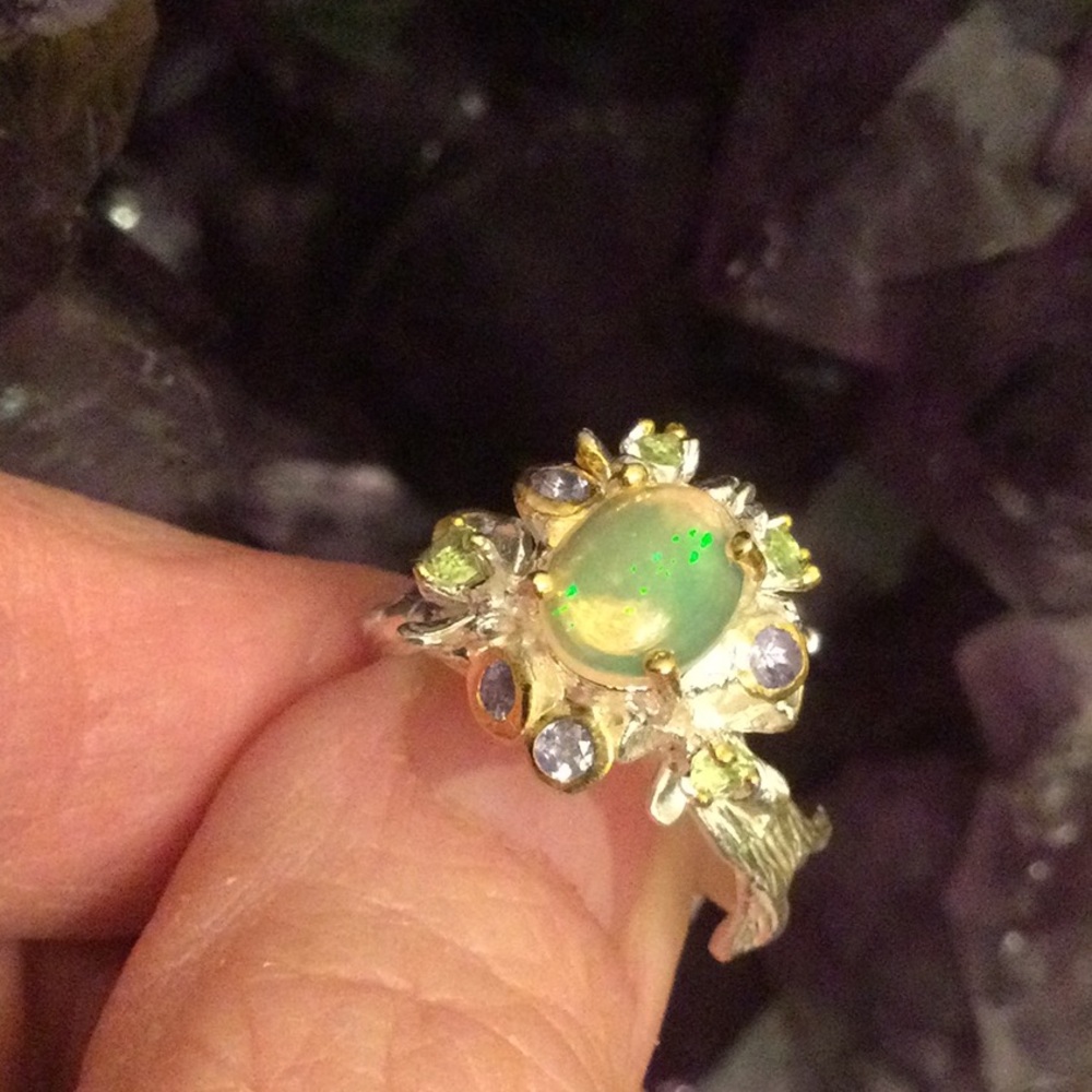 ⭐️Genuine Natural Fiery Opal & Tanzanite Ring - Picture 9 of 13